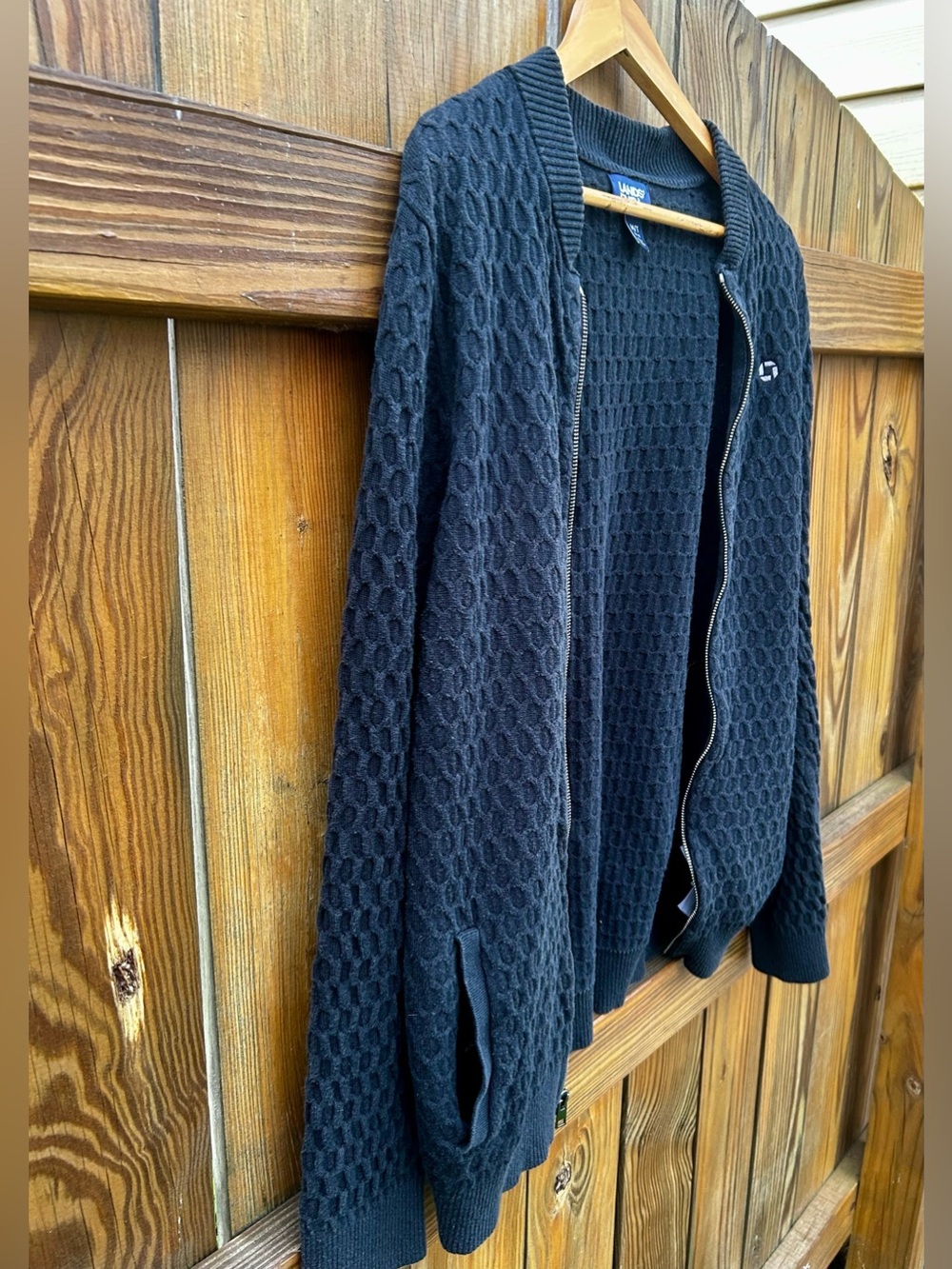 Lands' End Sweater Chase Bank Dark Navy Full Zip-Up Sz. M/T - Picture 4 of 9